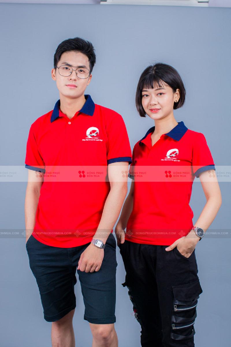 Áo nhóm tiếng Nhật màu đỏ tươi được thiết kế cổ bẻ thanh lịch, sang trọng kết hợp form áo phông trẻ trung
