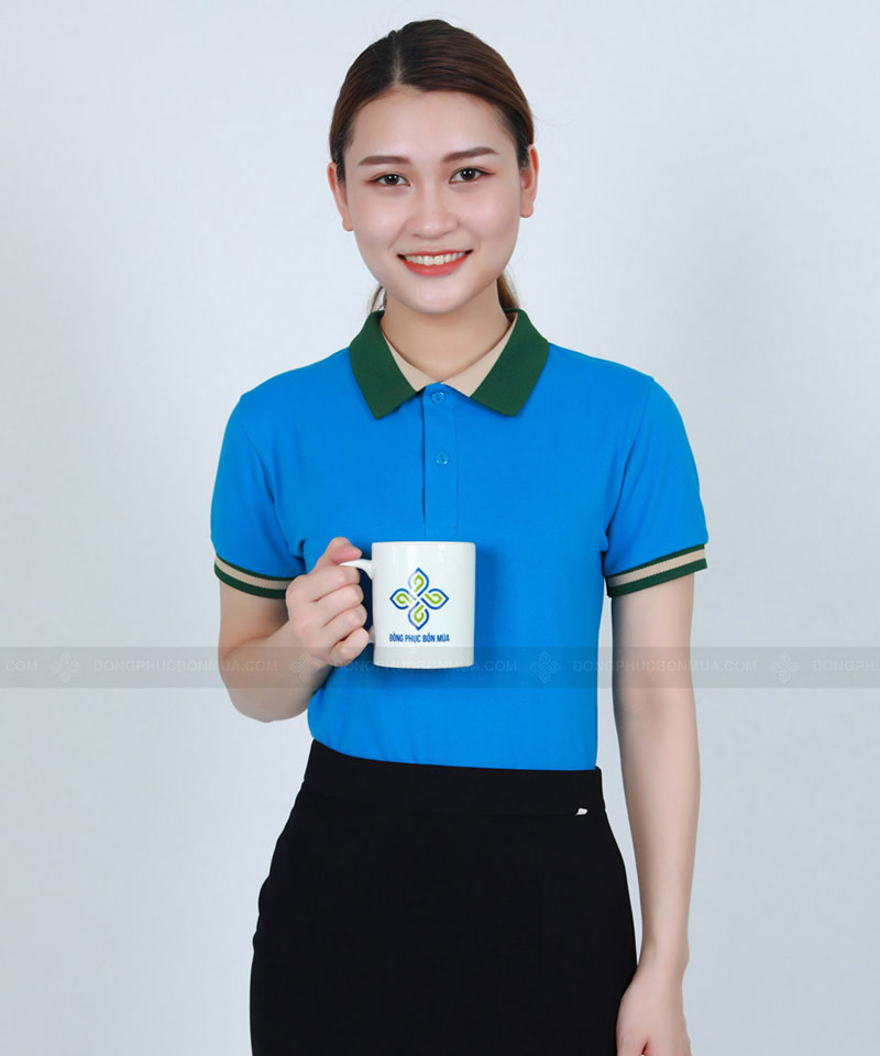 Áo phông đồng phục xanh ya chất liệu thoáng mát