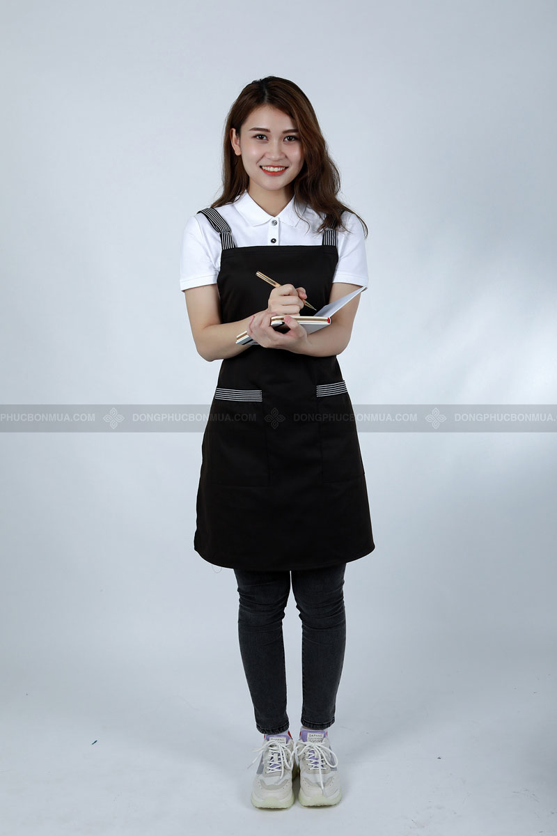 Phong cách thiết kế mẫu tạp dề đồng phục màu đen phối kẻ sọc