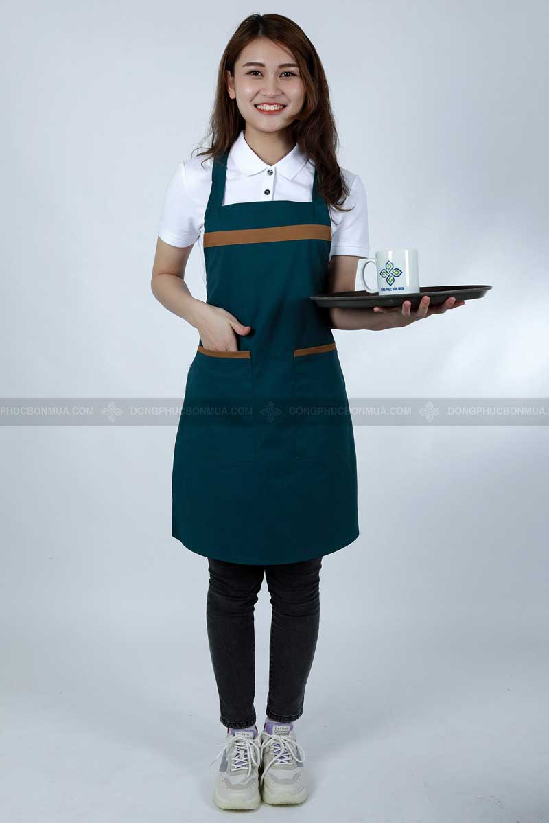 Mẫu áo đồng phục tạp dề yếm màu xanh rêu
