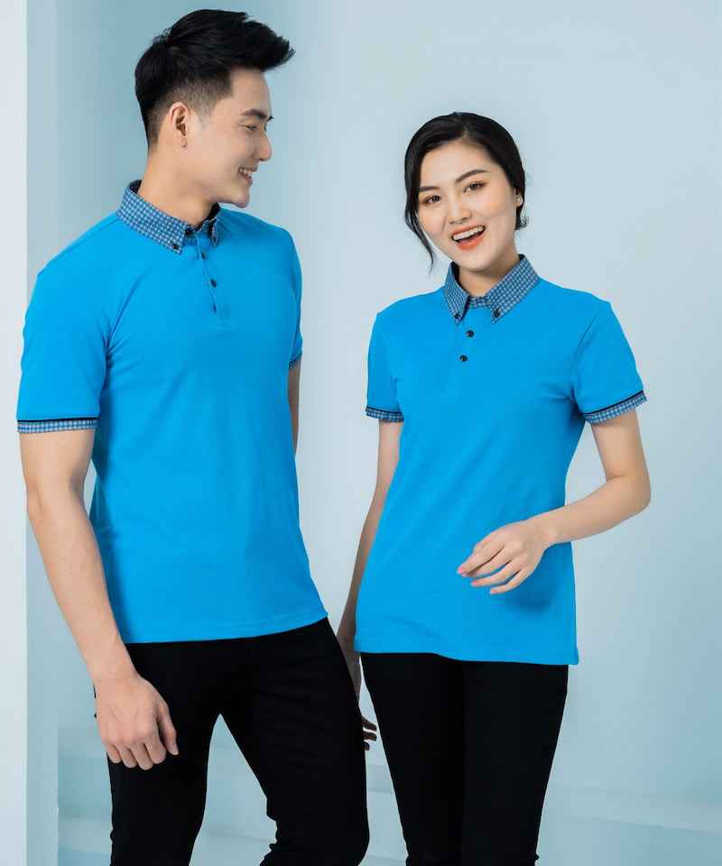 Đánh giá chi tiết mẫu áo thun đồng phục xanh dương có cổ họa tiết