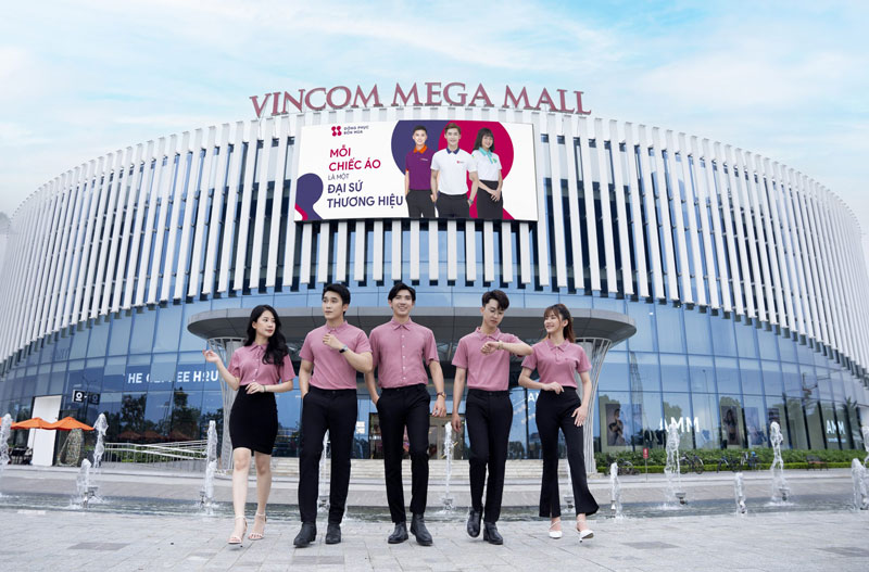 Áo đồng phục doanh nghiệp màu hồng tím, chất liệu thun gân