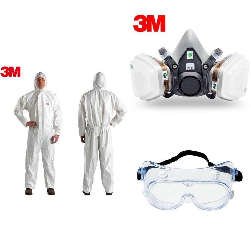 Thiết kế của quần áo chống hoá chất 3M đơn giản, có thể kèm kính bảo hộ