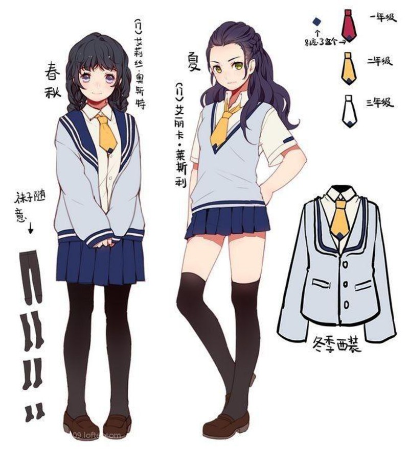 Cách vẽ đồng phục học sinh anime cho nữ sinh cần chú ý các chi tiết nơ, cà vạt, nơ bướm