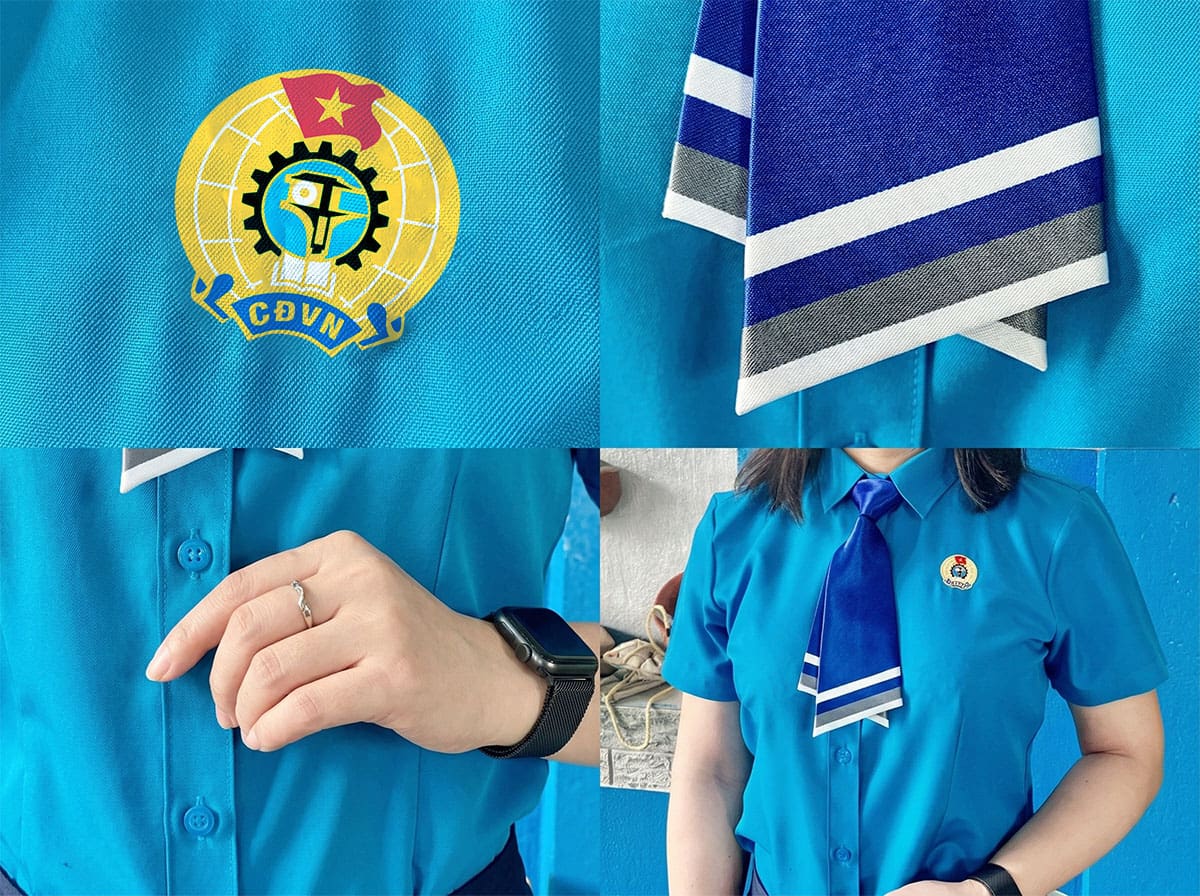 Chất liệu vải, logo đồng phục công đoàn