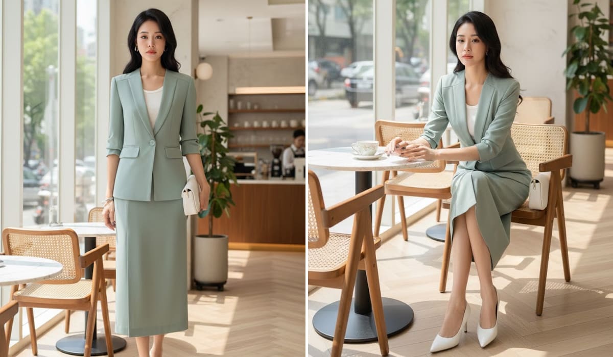 Mẫu đồng phục vest nữ công sở dáng dài