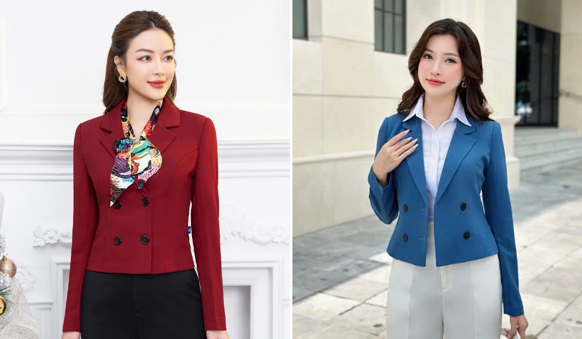 Mẫu đồng phục vest nữ công sở dáng ngắn