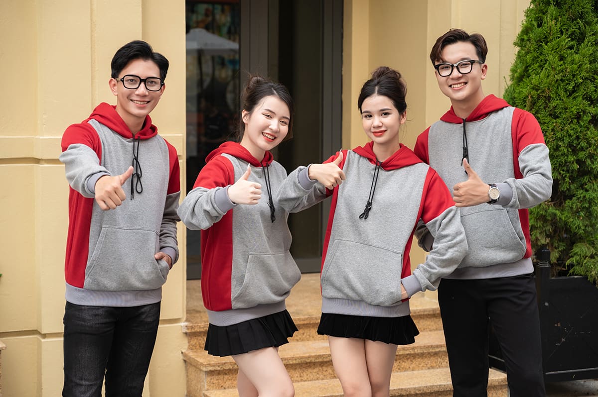 Mẫu áo đồng phục mùa đồng hoodie chất vải da cá PE