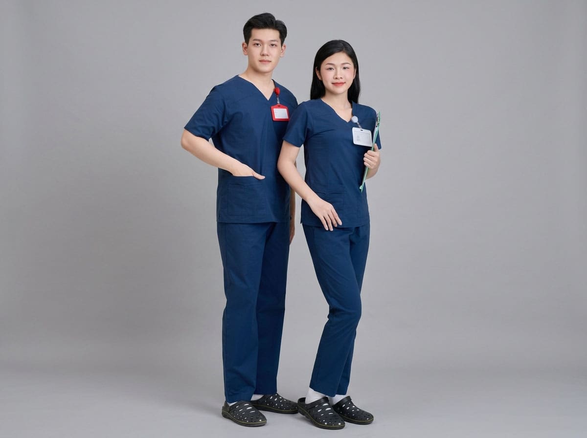 Mẫu áo scrubs cổ tim