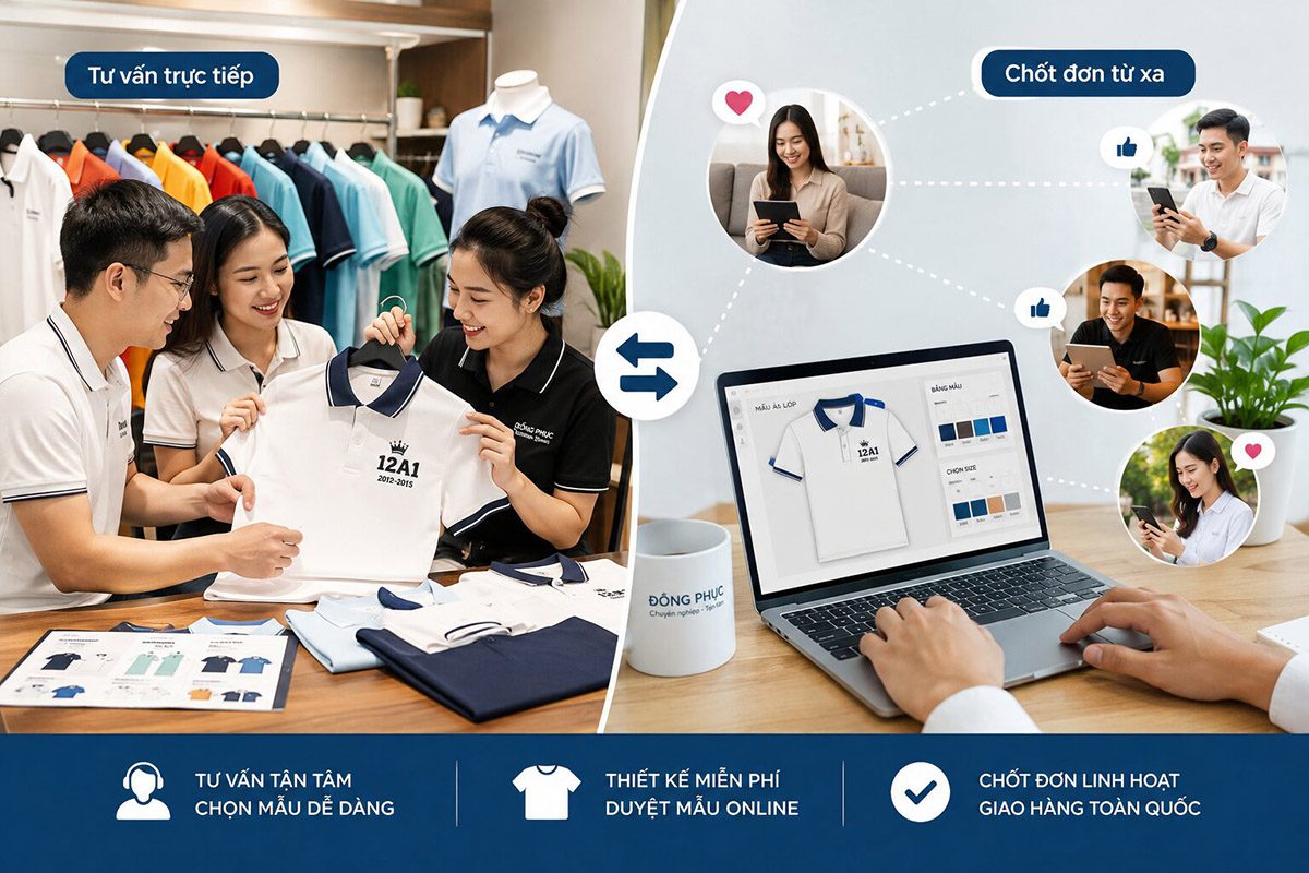Địa chỉ may áo họp lớp tại TP.HCM nên hỗ trợ tư vấn trực tiếp, chốt đơn từ xa linh hoạt 