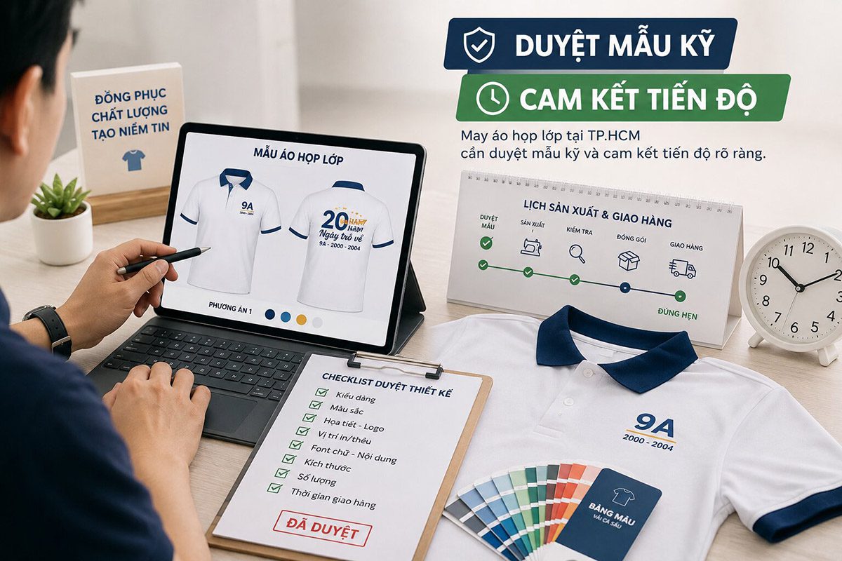 May áo họp lớp tại TP.HCM cần duyệt mẫu kỹ và cam kết tiến độ rõ ràng