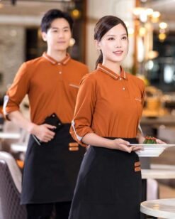 Thiết kế đồng phục phục vụ nhà hàng màu nâu cam