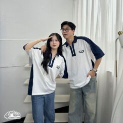 Kiểu dáng thiết kế áo đồng phục lớp GangZ trắng phối xanh đen