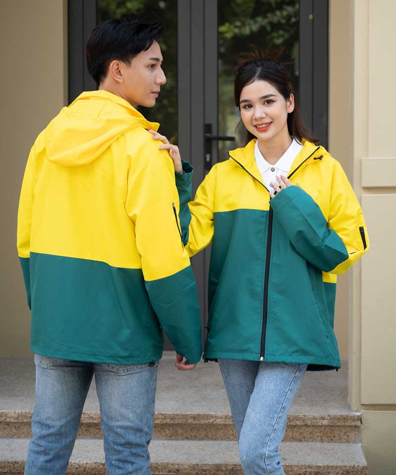 Áo khoác gió đồng phục Warm Up có mũ màu xanh lá phối vàng - Ảnh 3