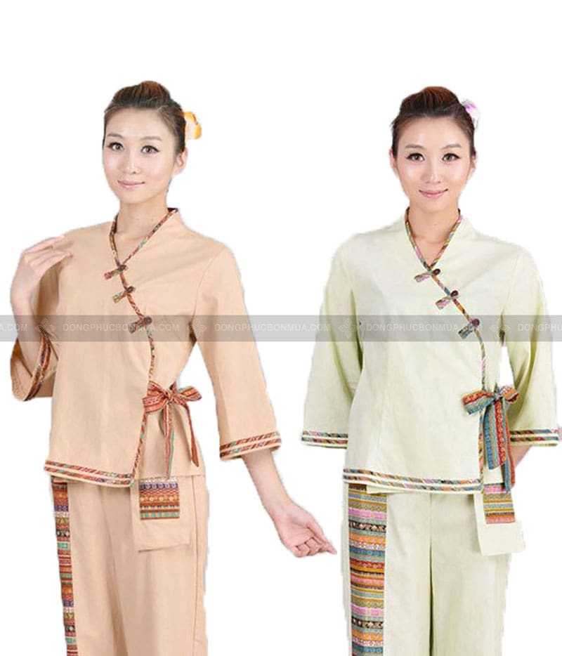 Kiểu dáng thiết kế đồng phục spa phối thổ cẩm mới lạ