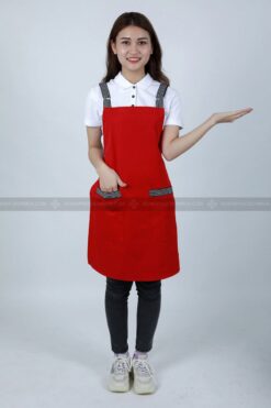 Chất liệu vải may tạp dề yếm cao cấp màu đỏ