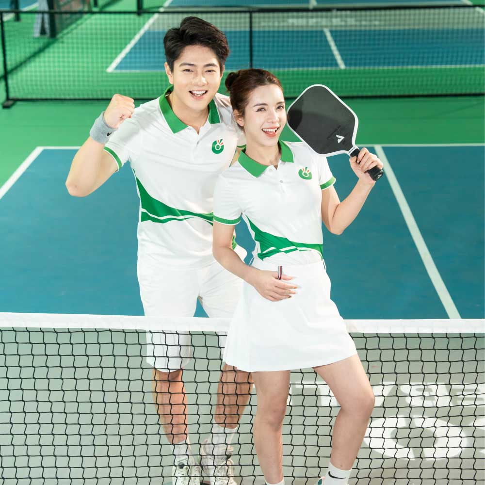 BST áo polo thể thao PickleBall trắng phối xanh lá