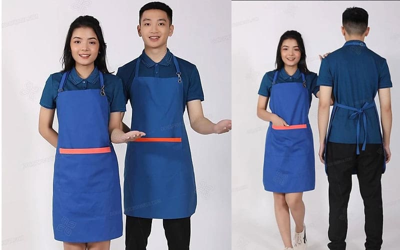 Tạp dề yếm xanh dương phối cam
