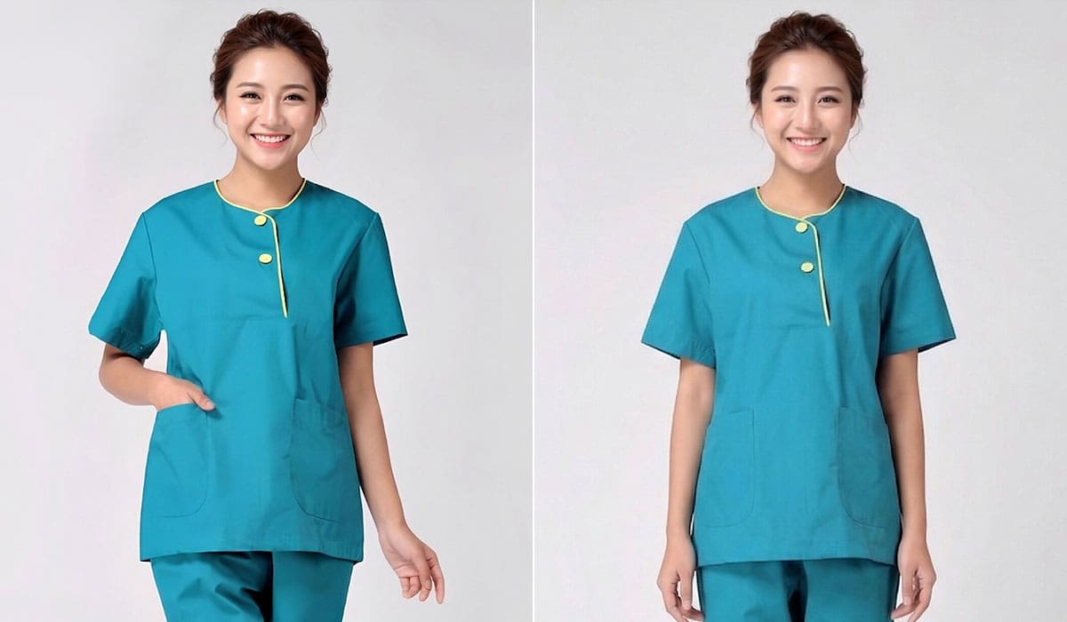 Mẫu scrub cổ tròn thiết kế chuẩn y tế