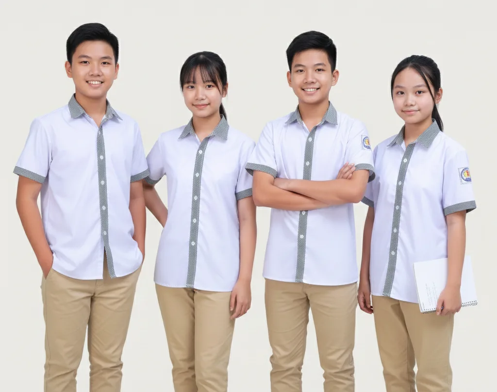 Mẫu áo sơ mi đồng phục học sinh trung học cơ sở đẹp chuẩn nhận diện trường