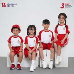 Đồng phục mầm non trắng phối đỏ cho bé trai, bé gái