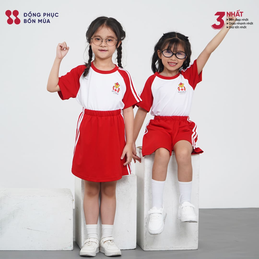Đồng phục mầm non trắng phối đỏ
