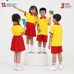 BST đồng phục mầm non vàng phối đỏ nổi bật