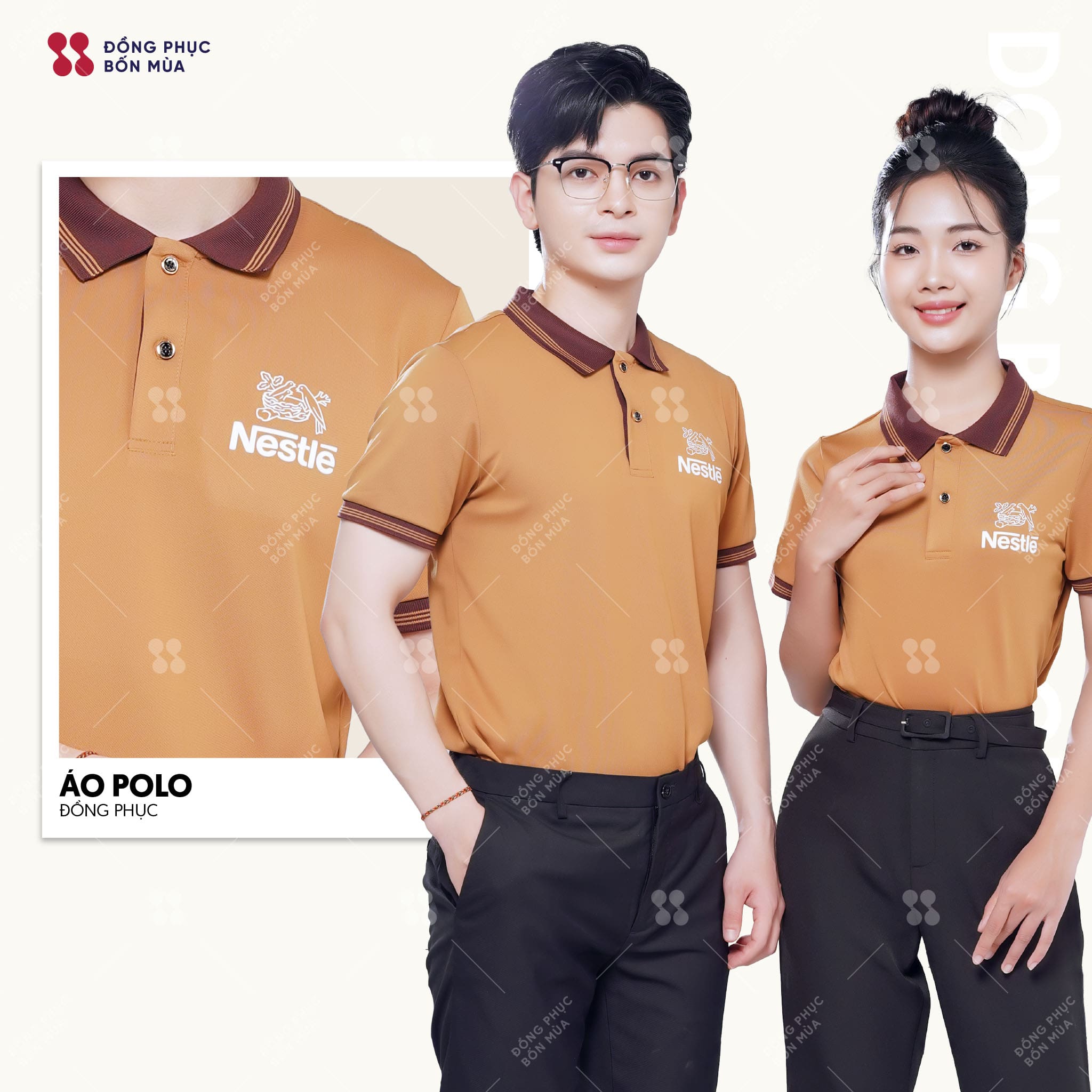 Mẫu áo polo đồng phục in nhiệt sắc nét, hiện đại, dễ nhận diện thương hiệu