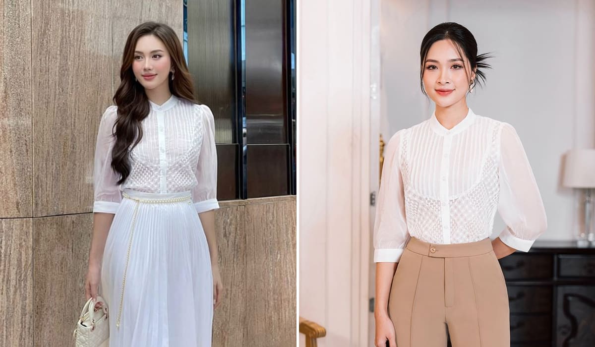 Mẫu áo sơ mi nữ kiểu lỡ tay phối ren