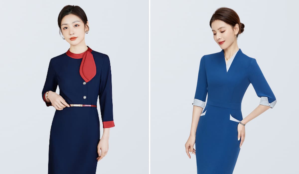 Mẫu váy liền thân đồng phục lễ tân khách sạn đẹp