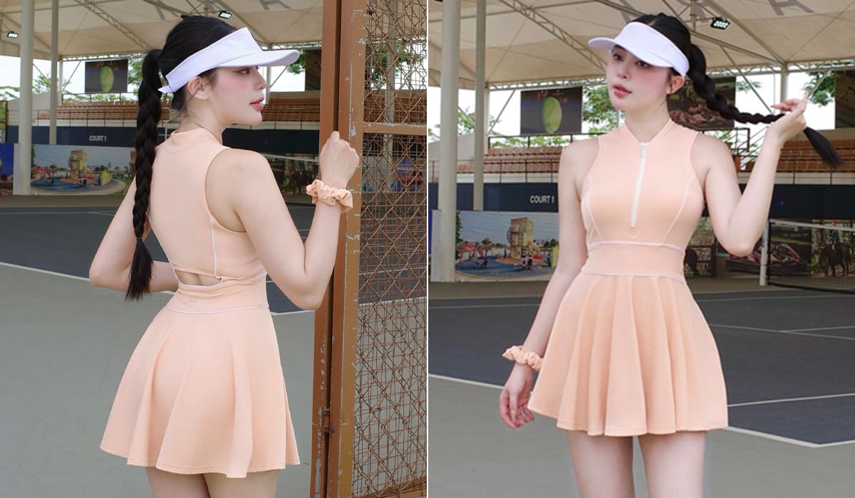 Mẫu váy liền thân pickleball xếp ly
