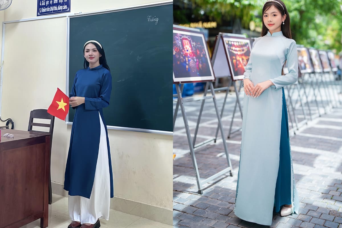 Áo dài đồng phục cho giáo viên tiểu học