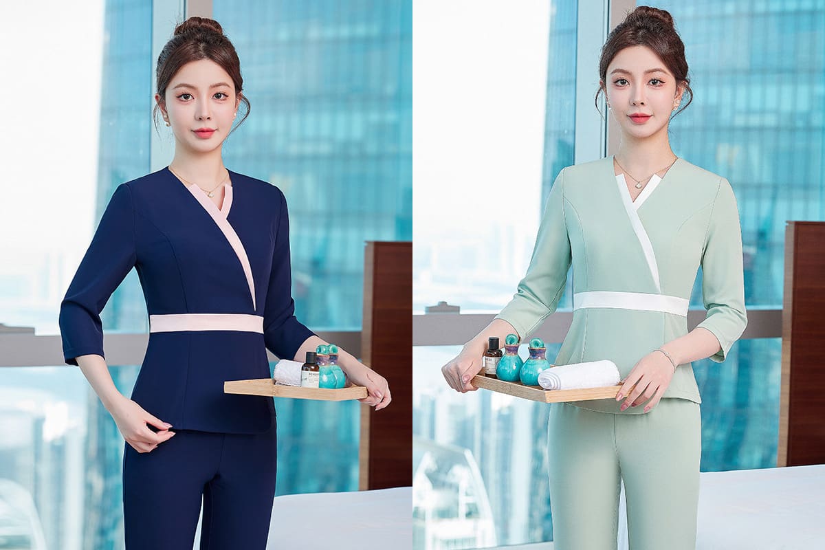 Đồng phục spa Hàn Quốc áo cổ chéo