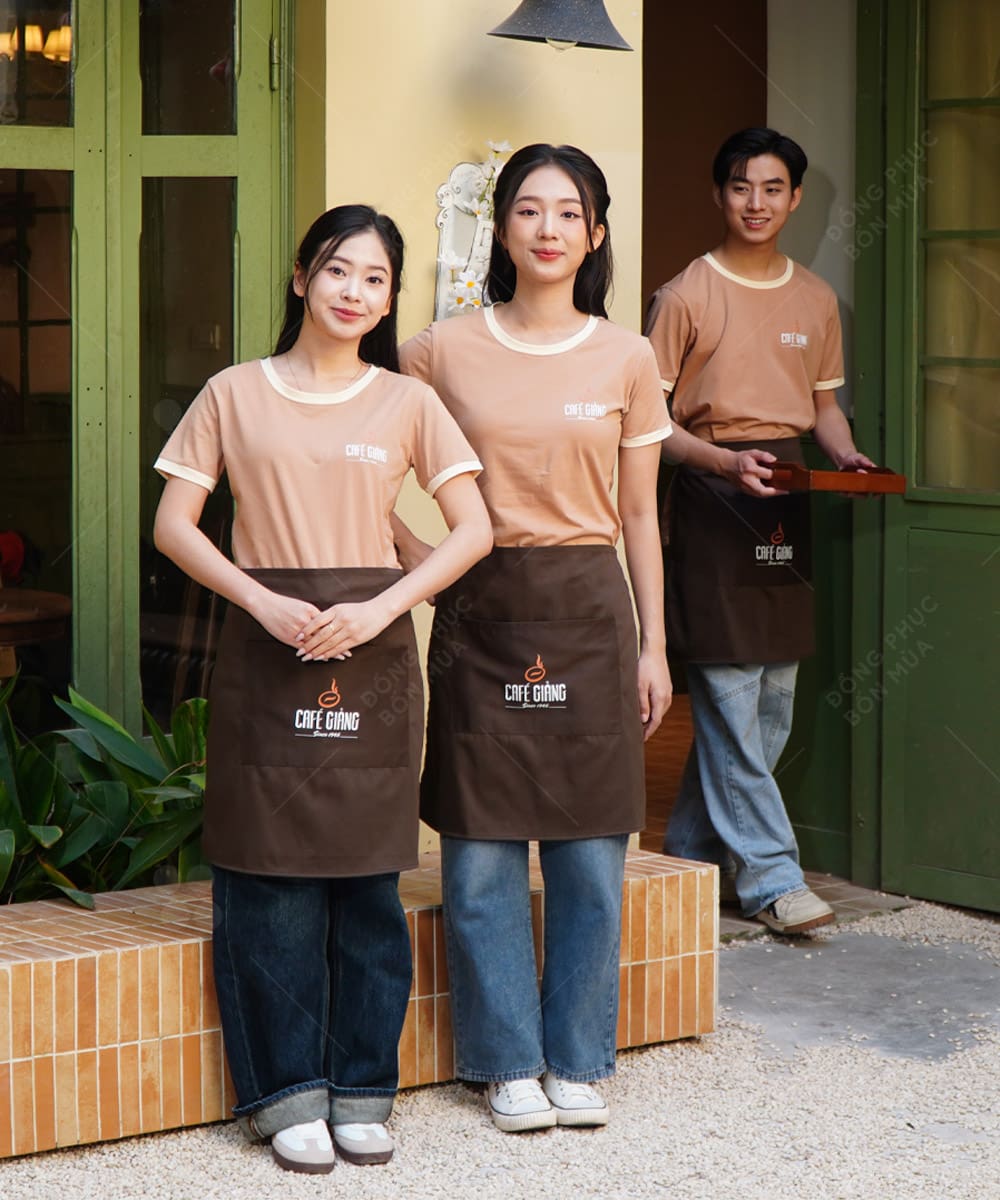 Combo Đồng Phục Cafe Giảng: Áo Thun & Tạp Dề Nửa Người