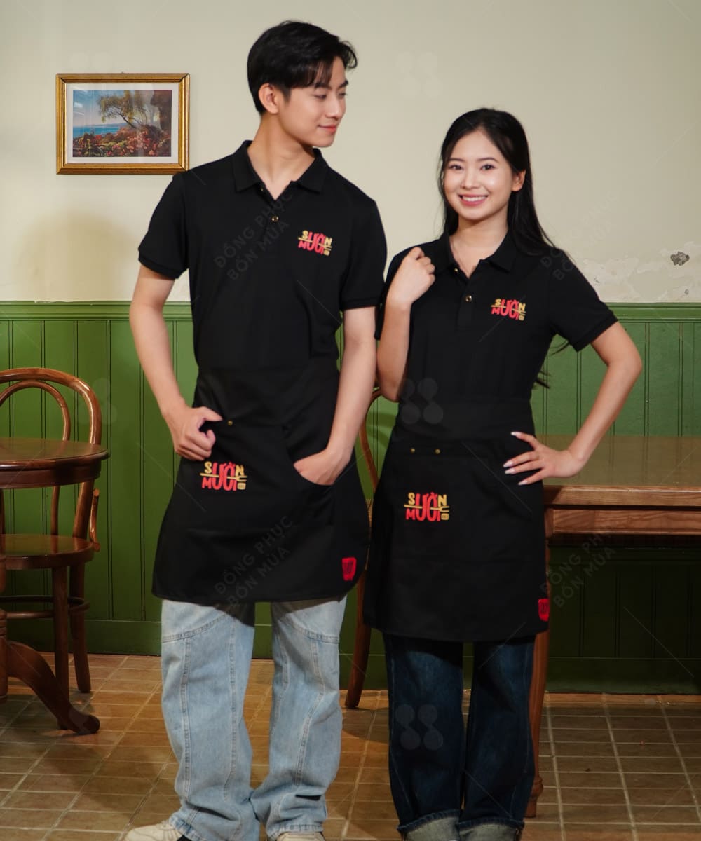 Combo Đồng Phục Nhà Hàng Sườn Mười: Áo Thun & Tạp Dề Nửa Người
