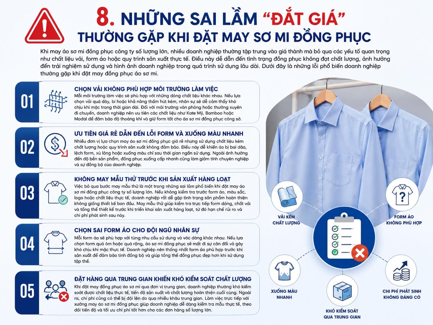 Những sai lầm khi đặt may áo sơ mi đồng phục bạn cần tránh