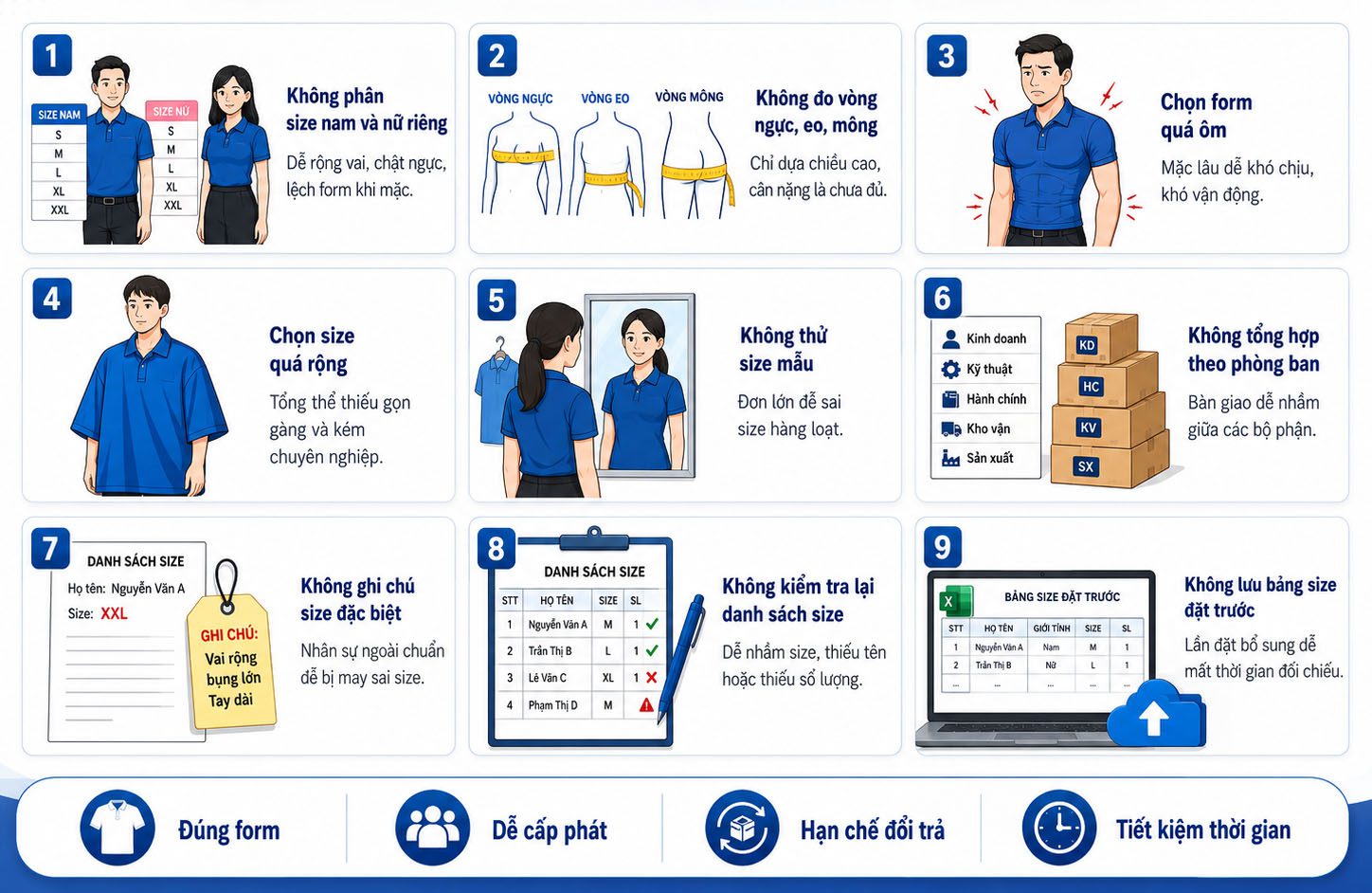 Những lỗi thường gặp khi chọn size đồng phục doanh nghiệp