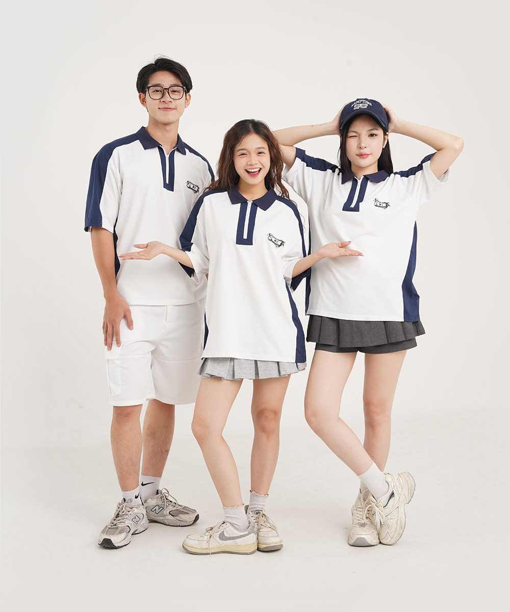 Áo Polo Đồng Phục Lớp A3 Logo In Nhiệt, Phối Cổ Khóa Zip