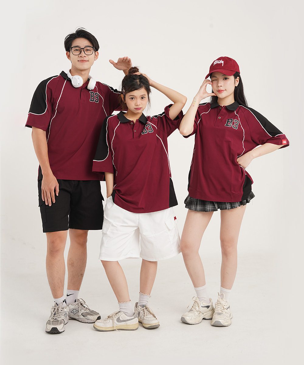 Áo Polo Đồng Phục Lớp B3 Phối Viền Màu Đỏ Đô