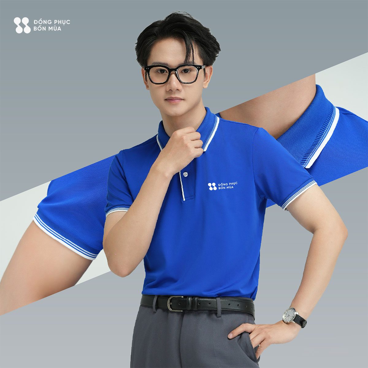 Mẫu áo polo đồng phục công sở phối cổ dệt