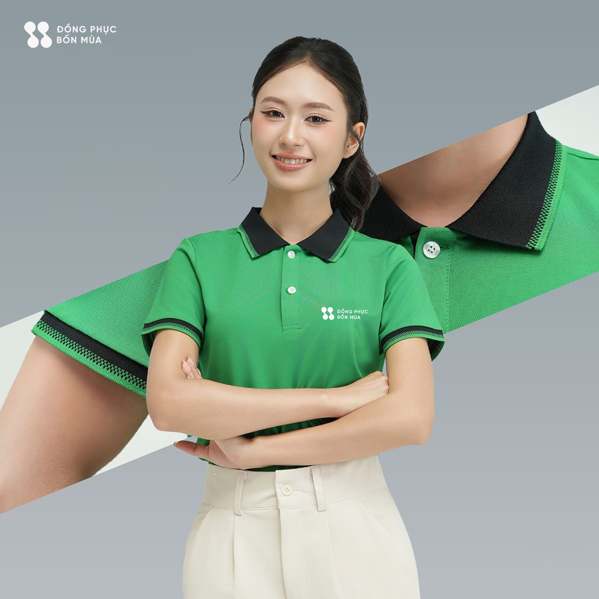 Mẫu áo polo đồng phục văn phòng công sở phối cổ