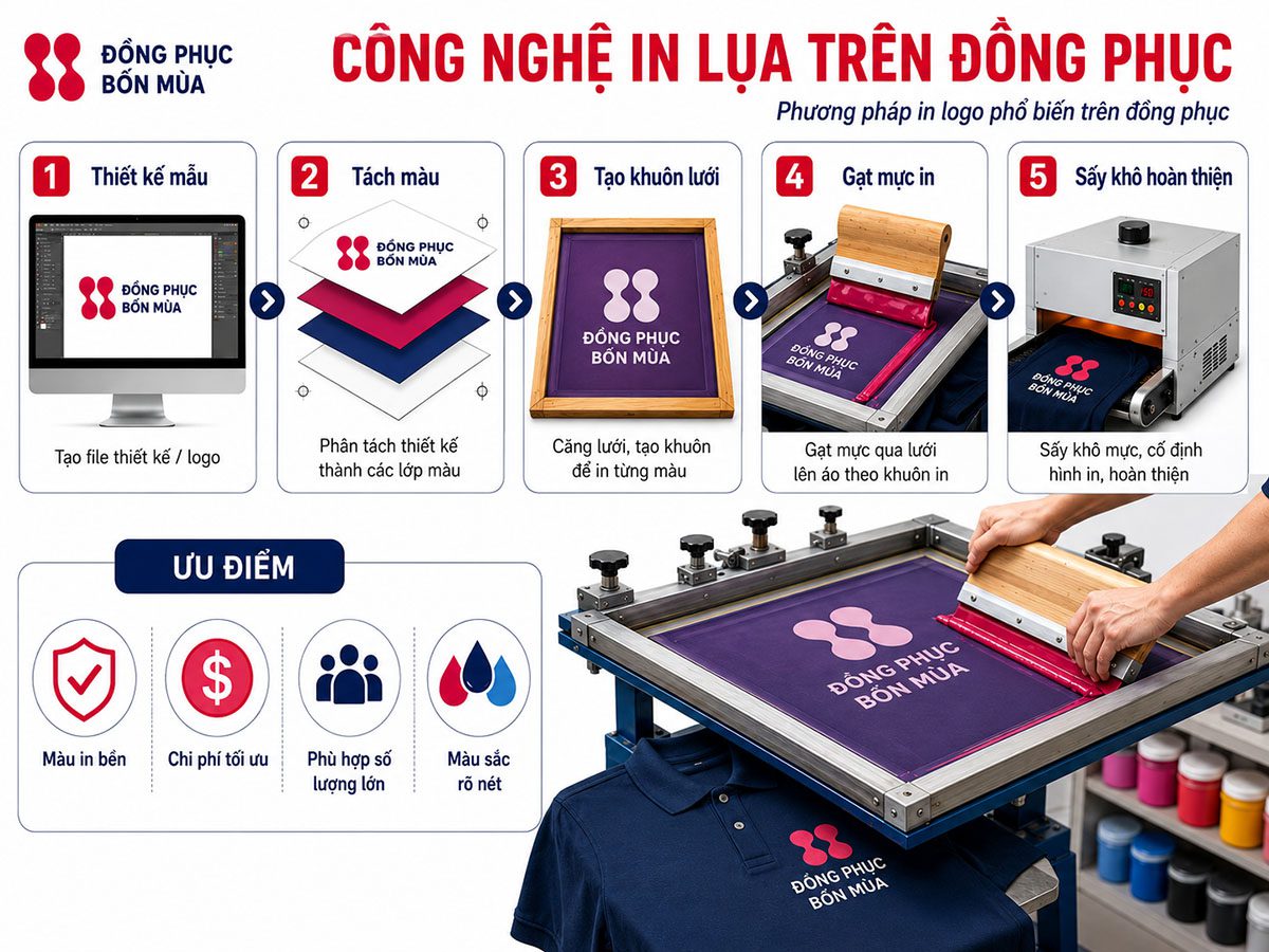 Công nghệ in lụa logo trên áo đồng phục