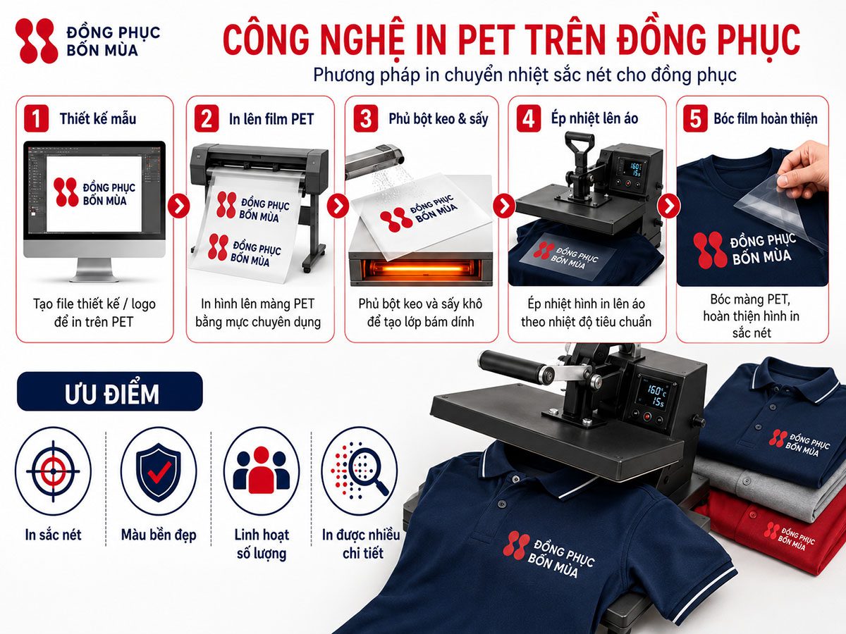 Công nghệ in PET logo trên áo đồng phục