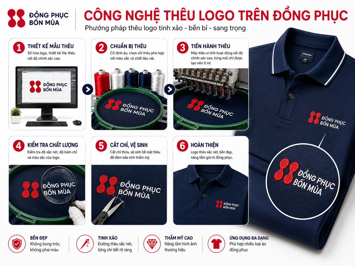 Công nghệ thêu logo trên áo đồng phục