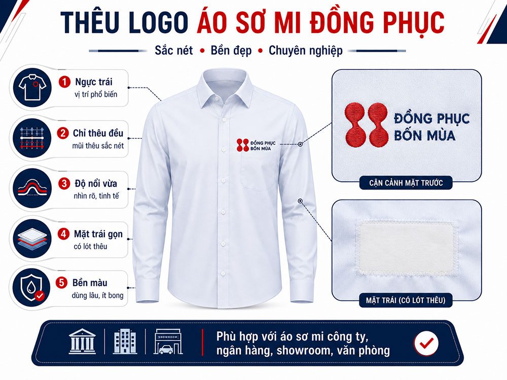 Phương pháp thêu logo trên áo sơ mi đồng phục
