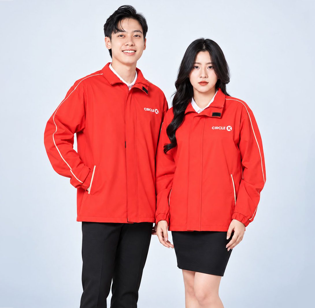Mẫu áo khoác gió đồng phục thiết kế theo nhận diện, vải gió chống thấm phù hợp với thời tiết Việt Nam
