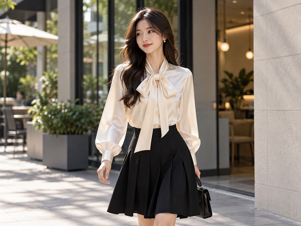 Mẫu áo sơ mi nữ công sở cổ nơ nữ tính