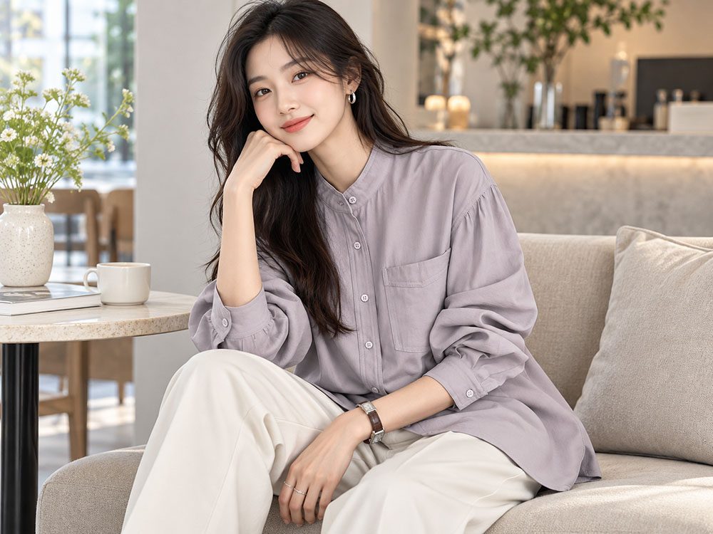 Mẫuo sơ mi nữ công sở cổ trụ tối giản