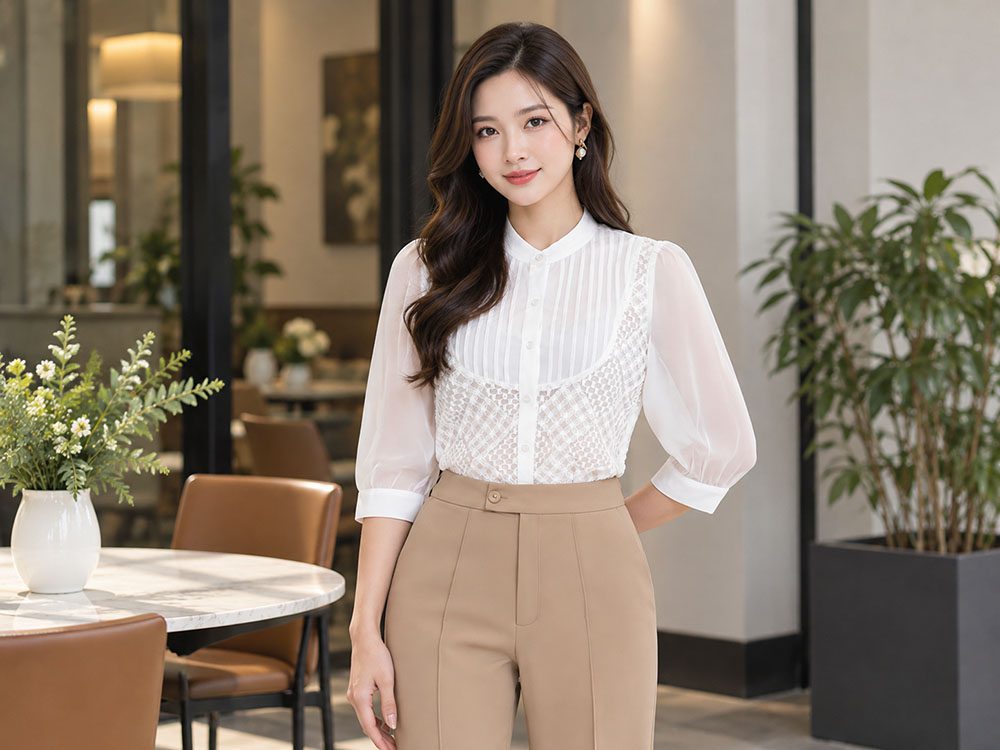 Mẫu áo sơ mi nữ công sở tay lỡ thanh lịch