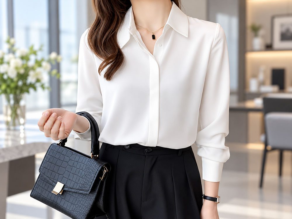 Mẫu áo sơ mi trắng nữ công sở​ cổ đức thanh lịch